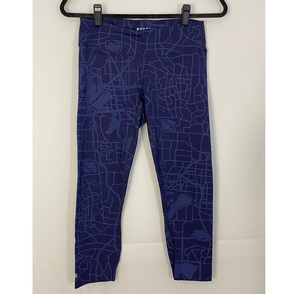 NOBULL Womens Navy Blue Map Print Athleisure Capris Leggings Size M‎